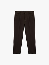 Rahat Kesim Düğmeli Viskon Karışımlı Kumaş Pantolon