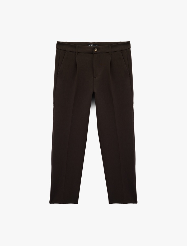  Rahat Kesim Düğmeli Viskon Karışımlı Kumaş Pantolon