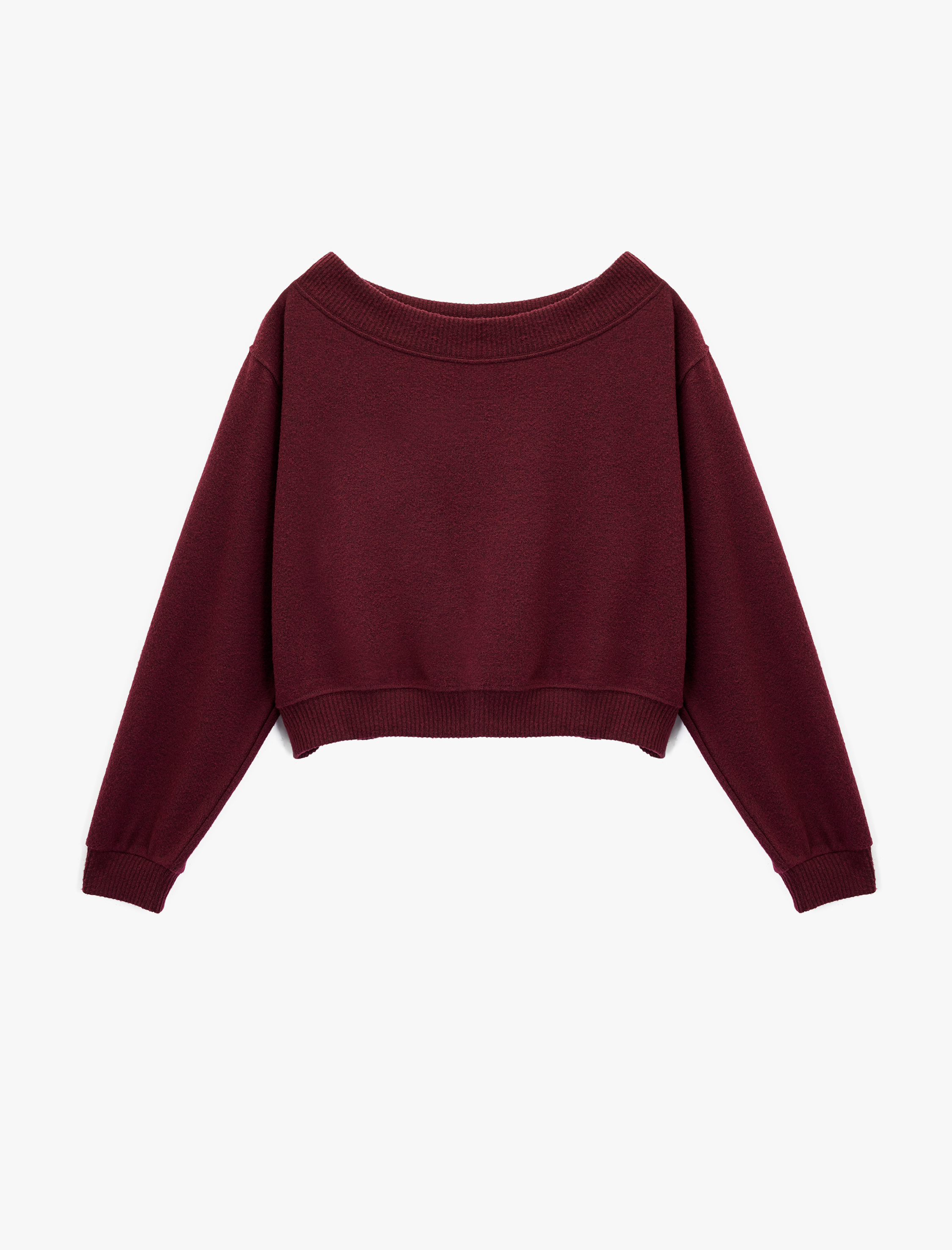   Viskon Karışımlı Kayık Yaka Omzu Açık Uzun Kollu Tişört