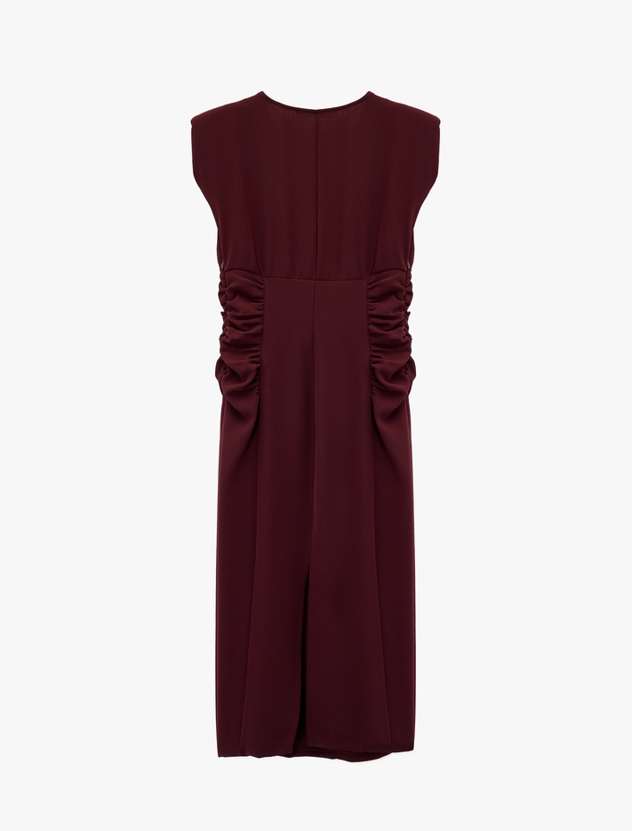  Kolsuz V Yaka Drape Detaylı Uzun Elbise