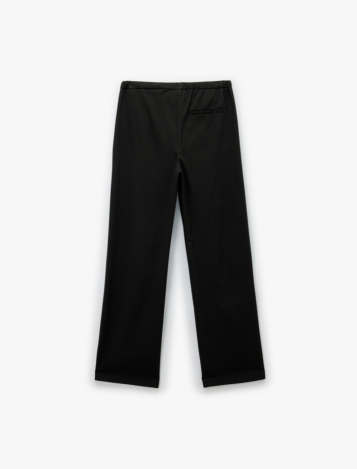  Beli Bağcıklı Düz Bol Paça Pantolon