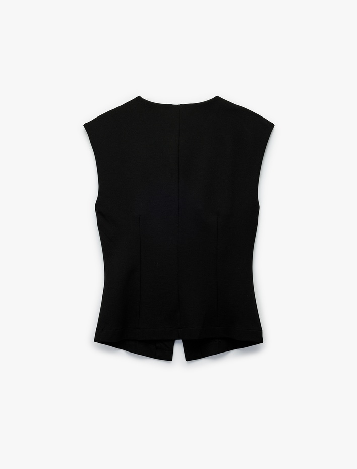  Düğmeli Slim Fit Bisiklet Yaka Yelek