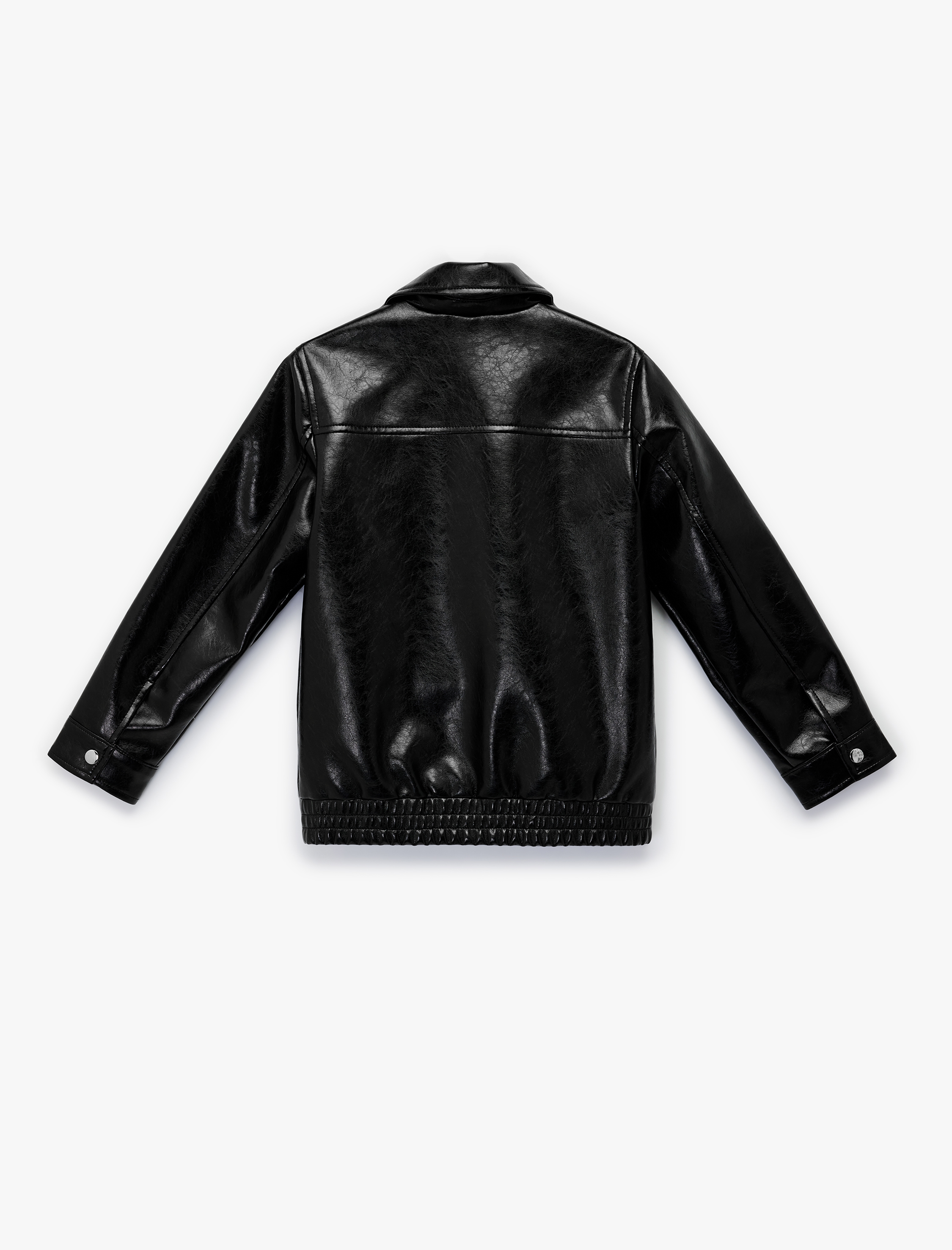  Kız Çocuk Fermuarlı Zımba Detaylı Uzun Kollu Suni Deri Ceket