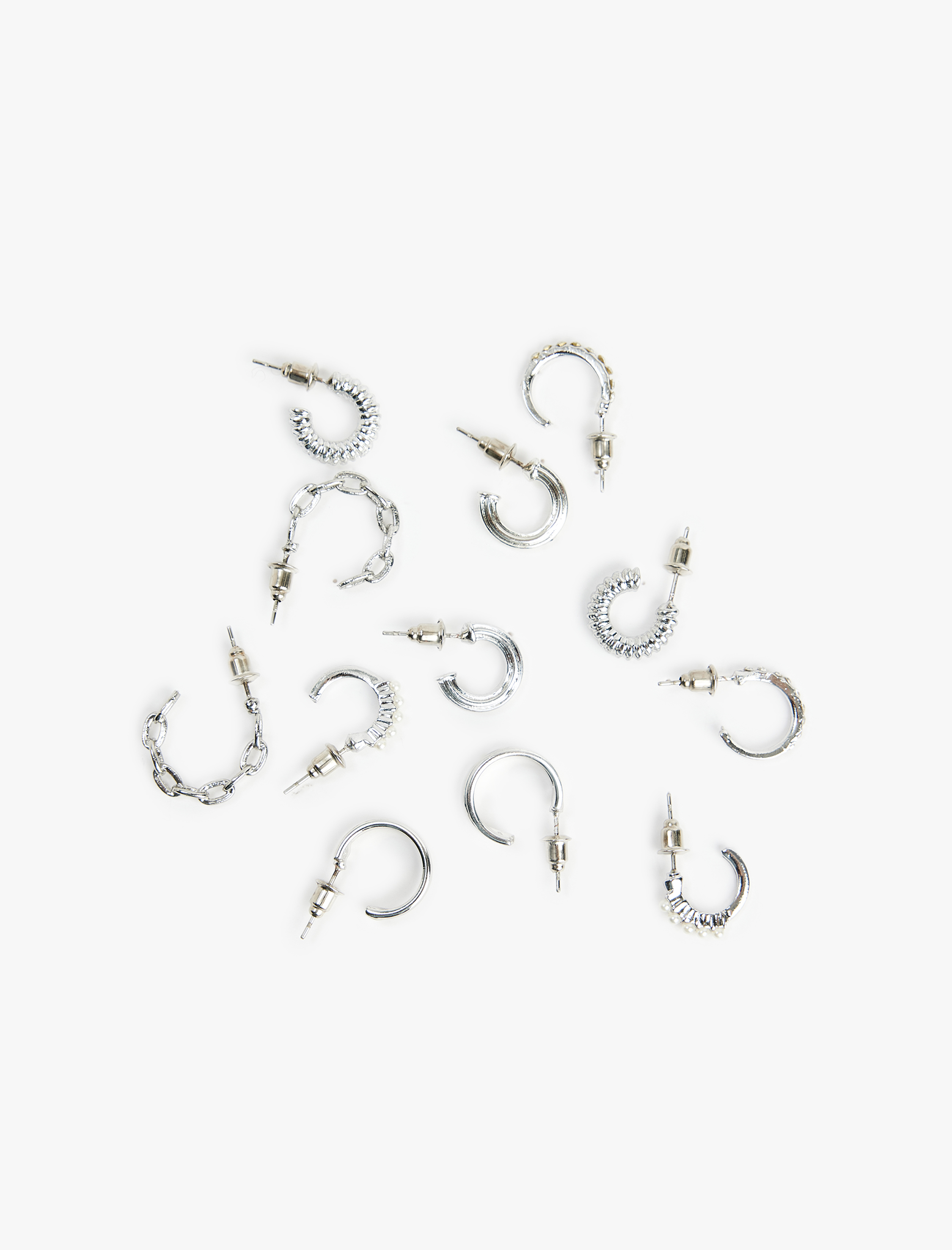  Kadın Taş ve İnci Detaylı 6'lı Halka Küpe Seti