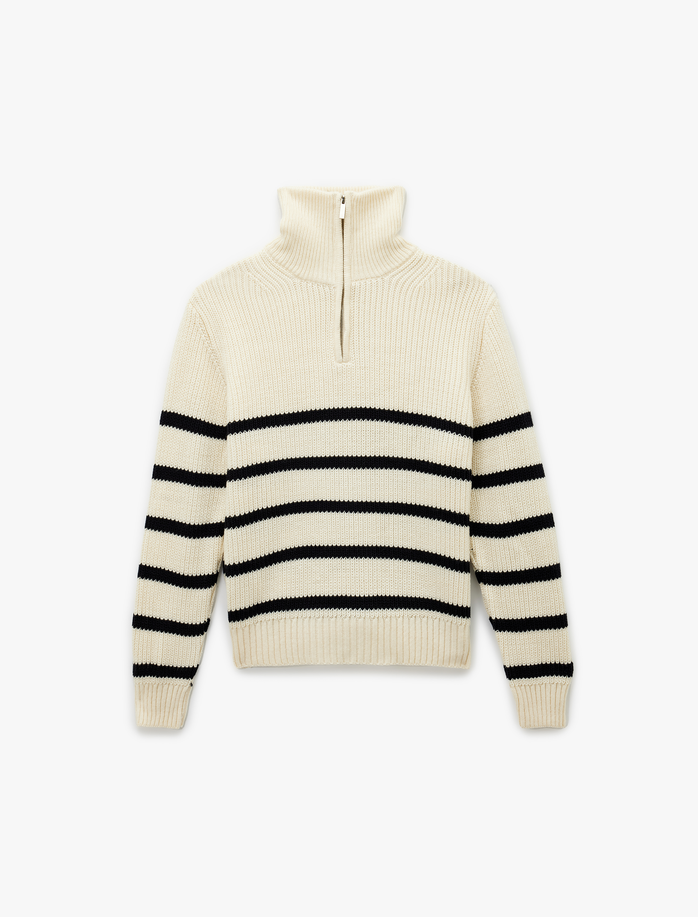   Yarım Fermuarlı Çizgili Kışlık Triko Kazak
