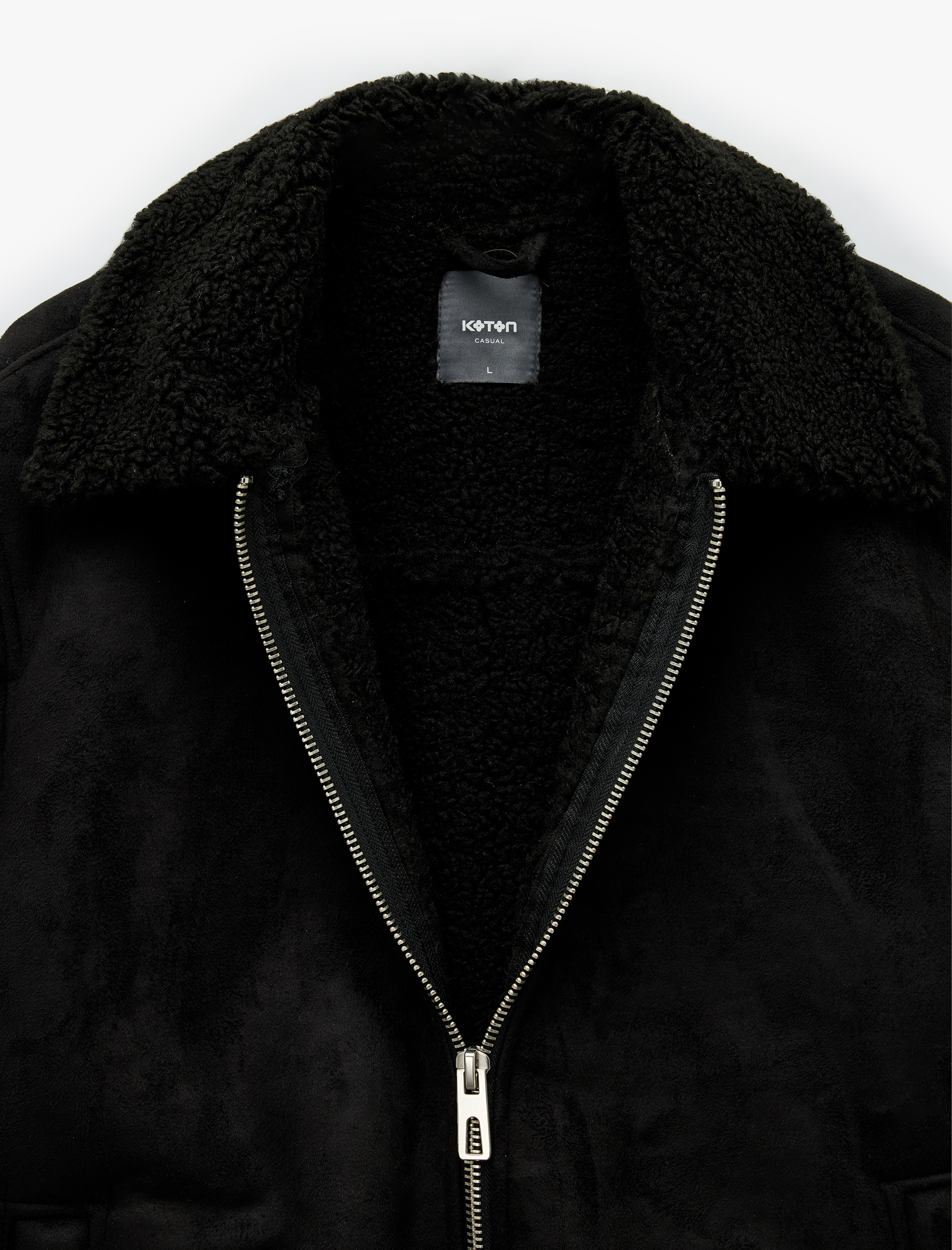   Peluş Yaka Fermuarlı Slim Fit Uzun Kollu Kışlık Suni Süet Ceket