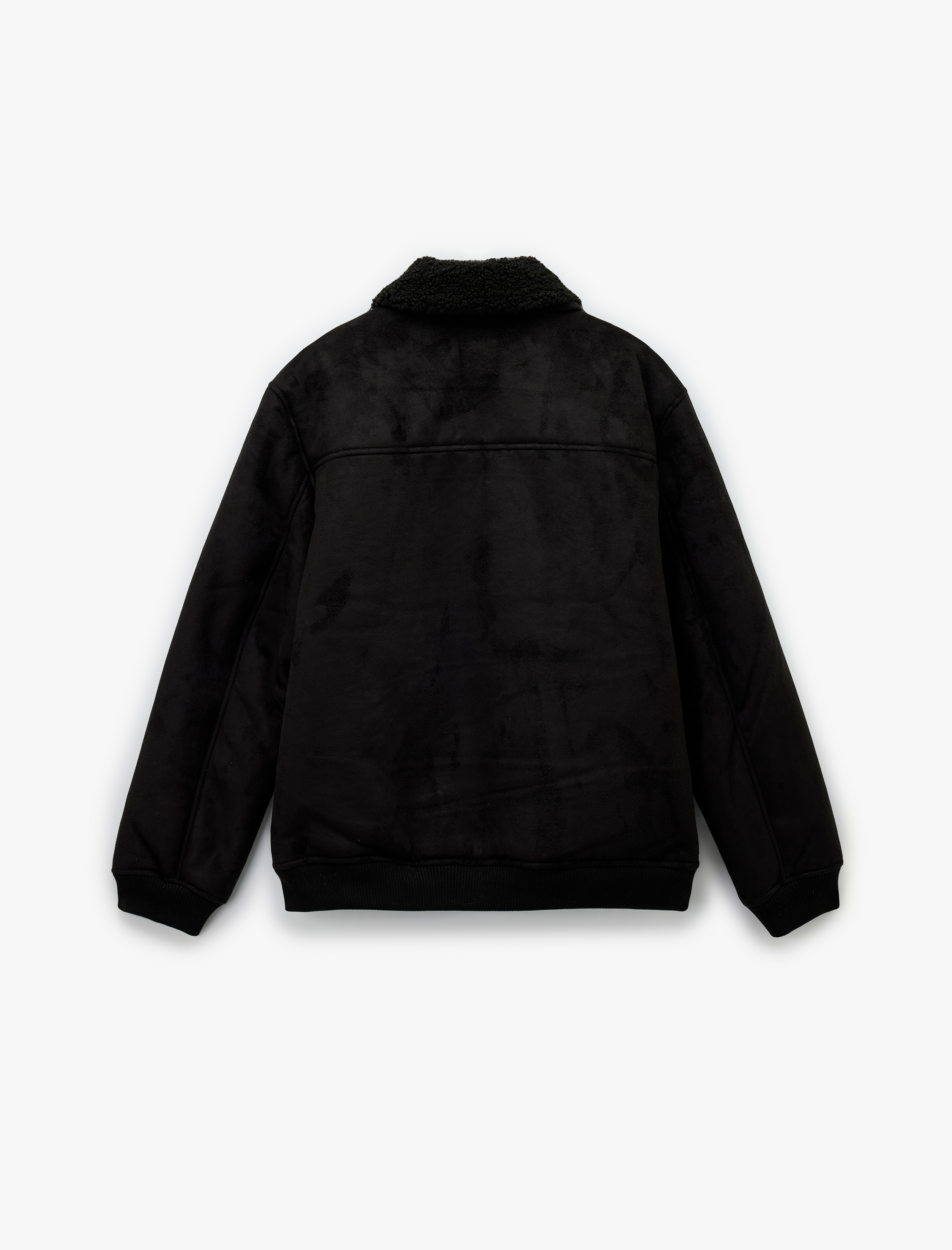   Peluş Yaka Fermuarlı Slim Fit Uzun Kollu Kışlık Suni Süet Ceket