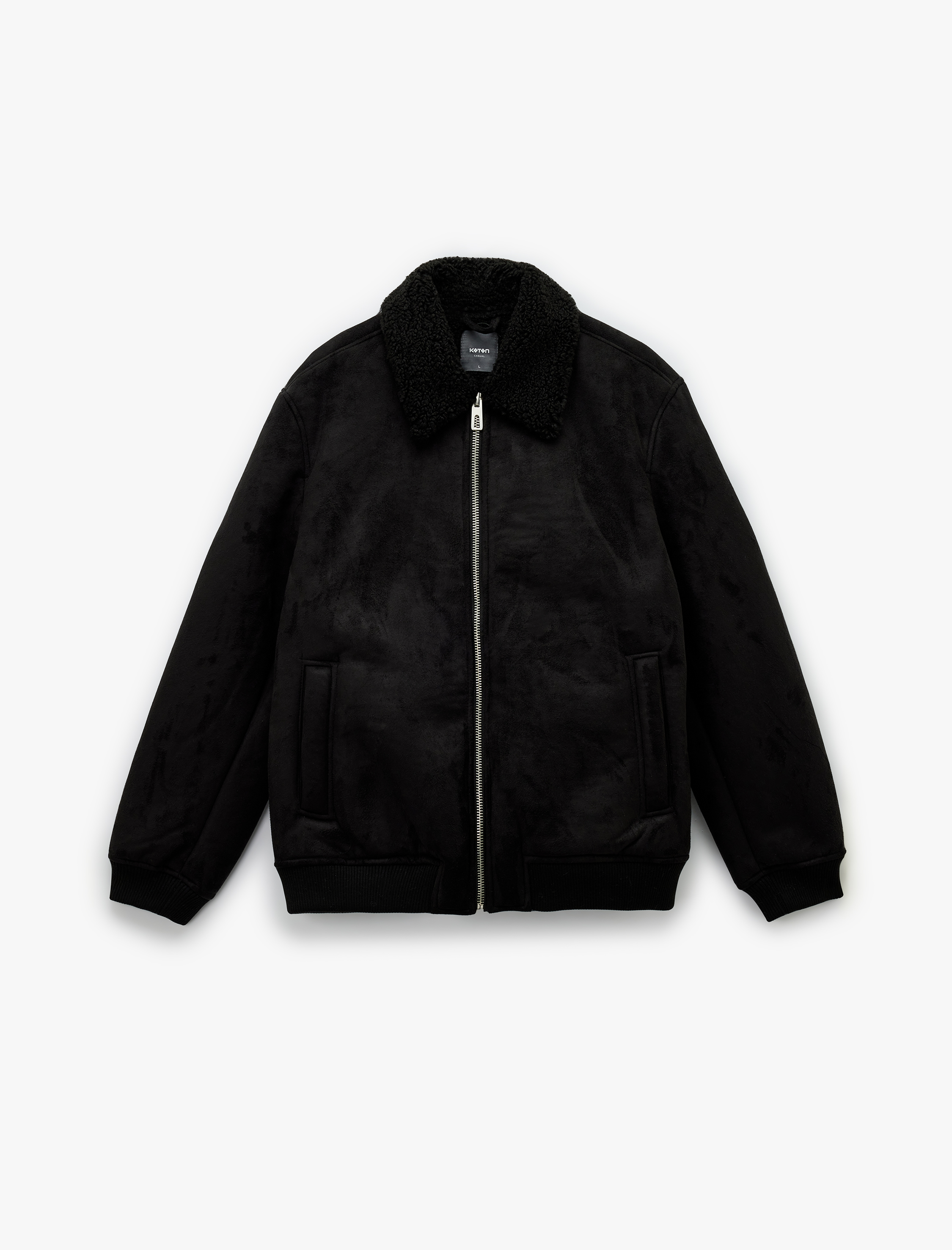   Peluş Yaka Fermuarlı Slim Fit Uzun Kollu Kışlık Suni Süet Ceket