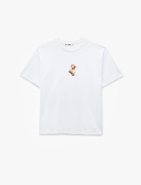 Pamuklu Kısa Kollu Bisiklet Yaka Ördek Nakışlı Oversize Tişört