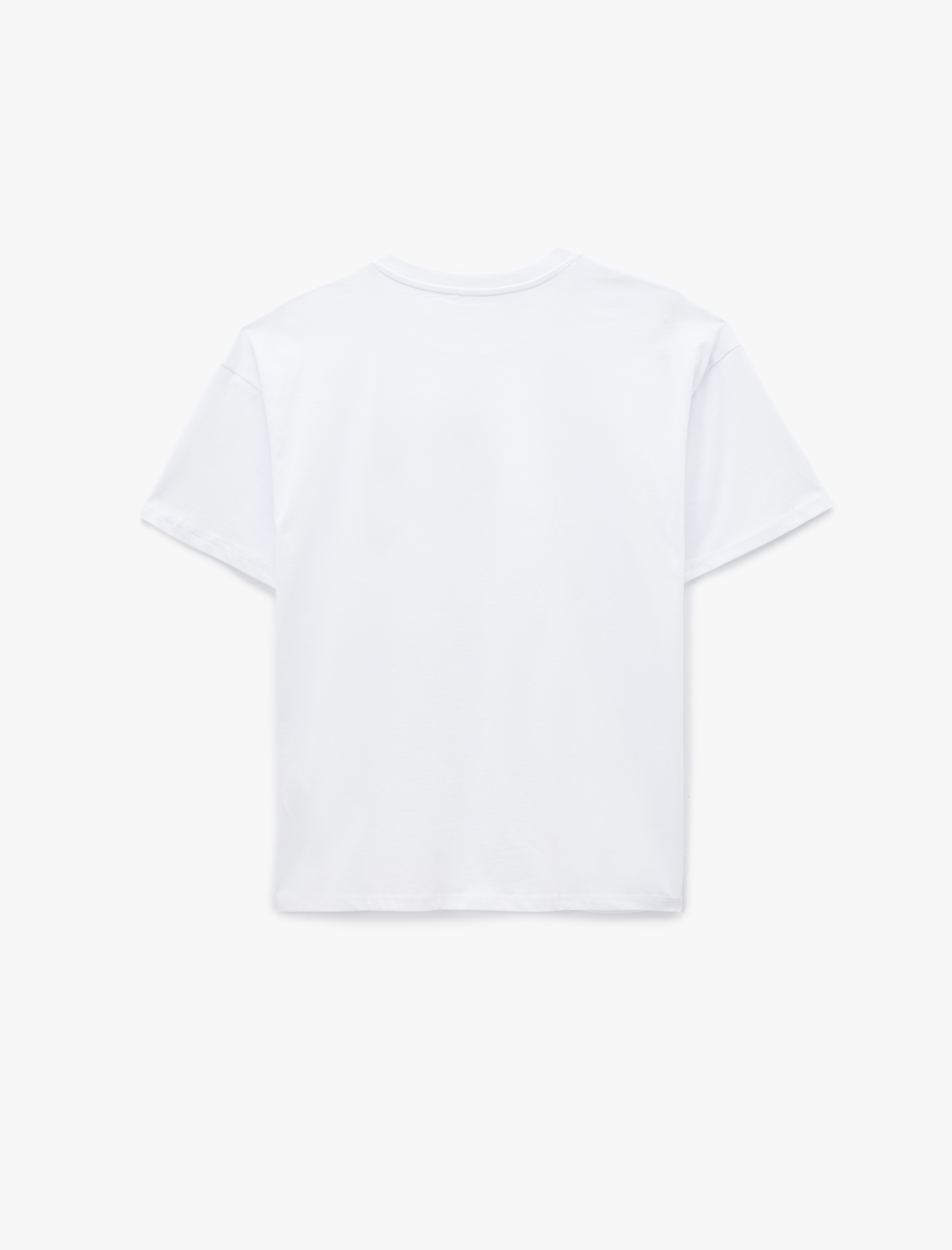   Pamuklu Kısa Kollu Bisiklet Yaka Ördek Nakışlı Oversize Tişört