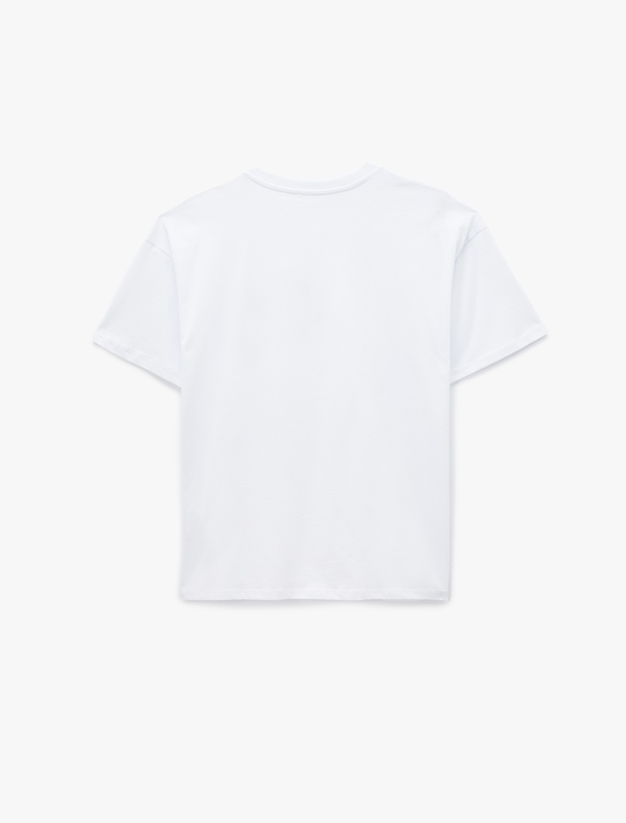  Pamuklu Kısa Kollu Bisiklet Yaka Ördek Nakışlı Oversize Tişört