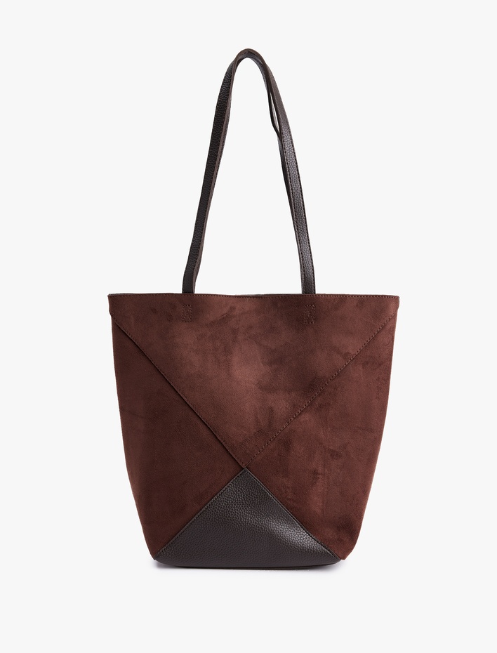 Kadın Süet Görünümlü Suni Deri Detaylı Tote Çanta