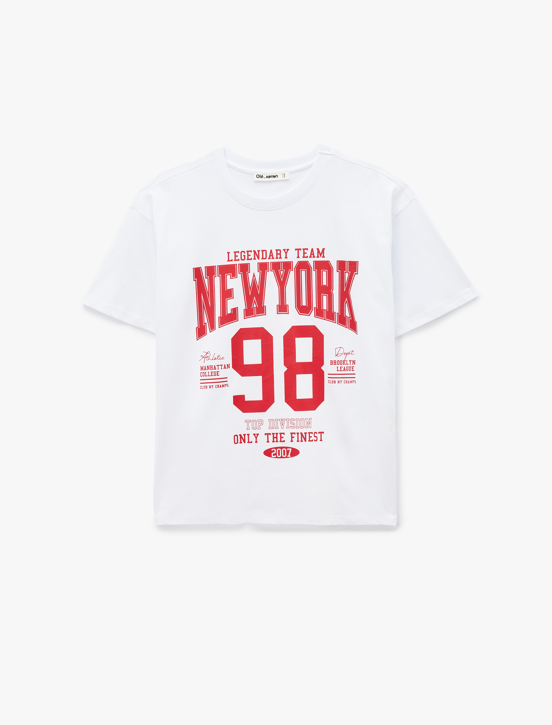   Pamuklu Kısa Kollu Bisiklet Yaka Baskılı Oversize Tişört