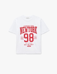 Pamuklu Kısa Kollu Bisiklet Yaka Baskılı Oversize Tişört