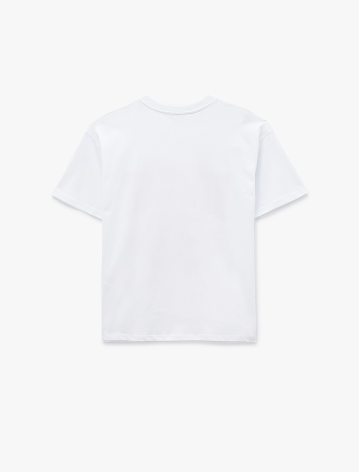  Pamuklu Kısa Kollu Bisiklet Yaka Baskılı Oversize Tişört