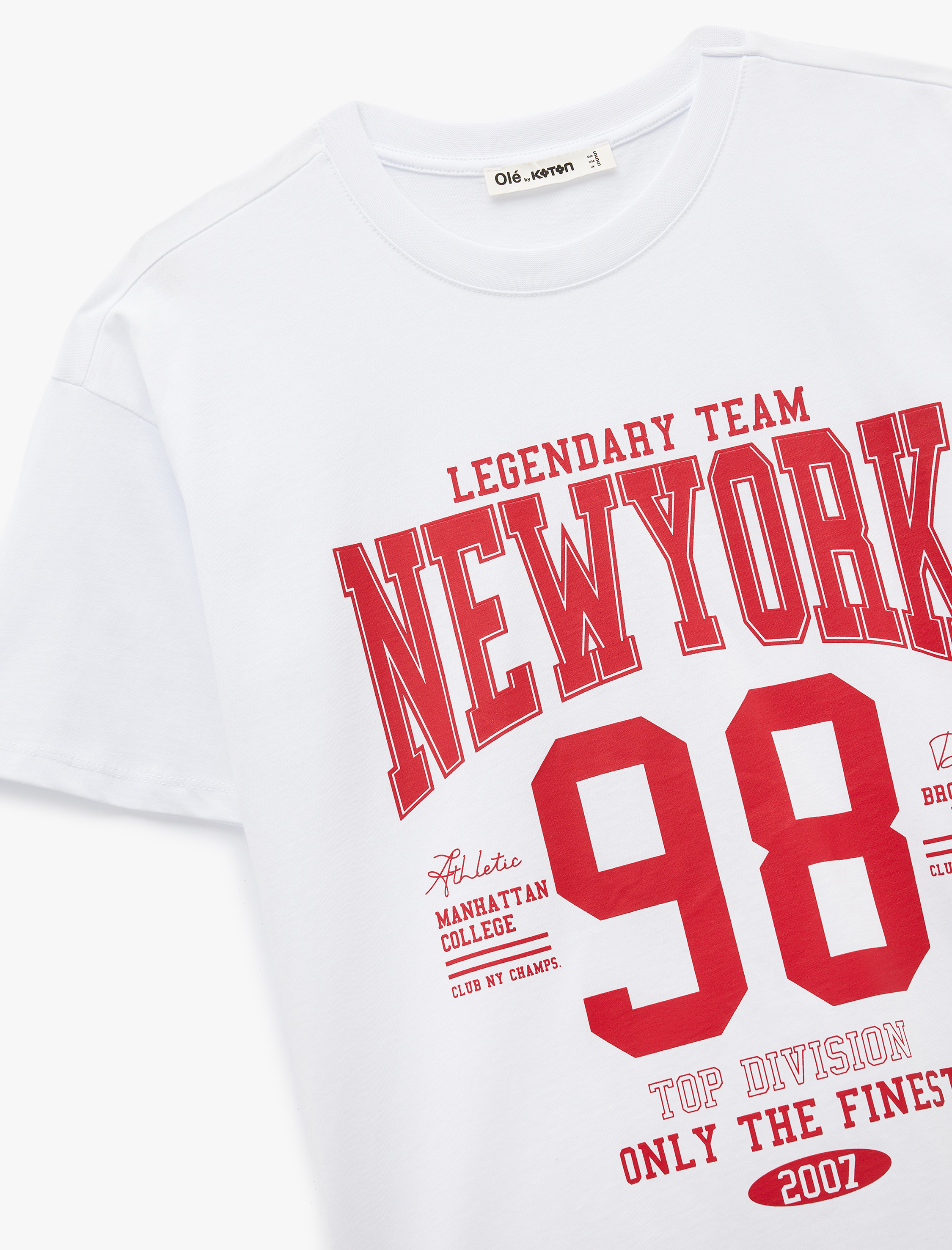   Pamuklu Kısa Kollu Bisiklet Yaka Baskılı Oversize Tişört