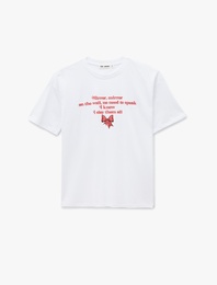 Pamuklu Kısa Kollu Bisiklet Yaka Baskılı Oversize Tişört