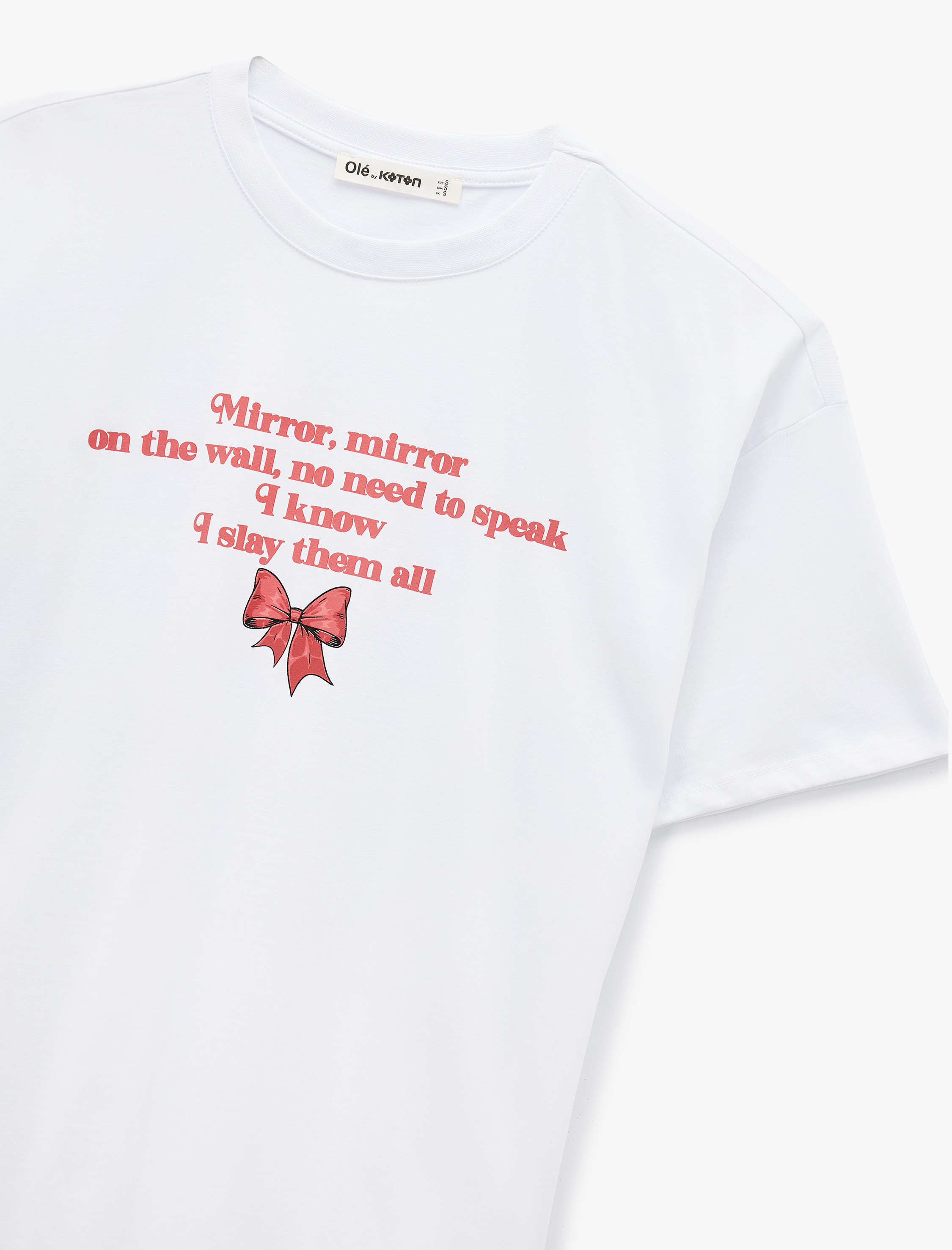   Pamuklu Kısa Kollu Bisiklet Yaka Baskılı Oversize Tişört