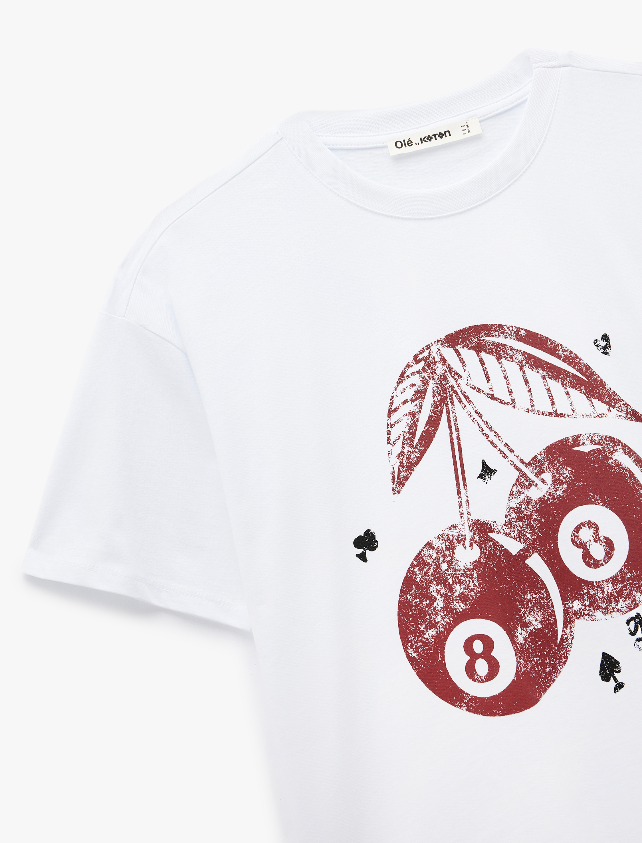   Pamuklu Kısa Kollu Bisiklet Yaka Kiraz Baskılı Oversize Tişört