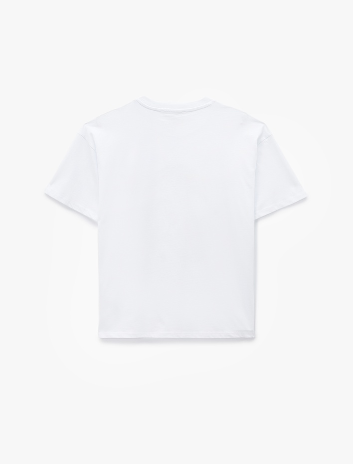  Pamuklu Kısa Kollu Bisiklet Yaka Kiraz Baskılı Oversize Tişört