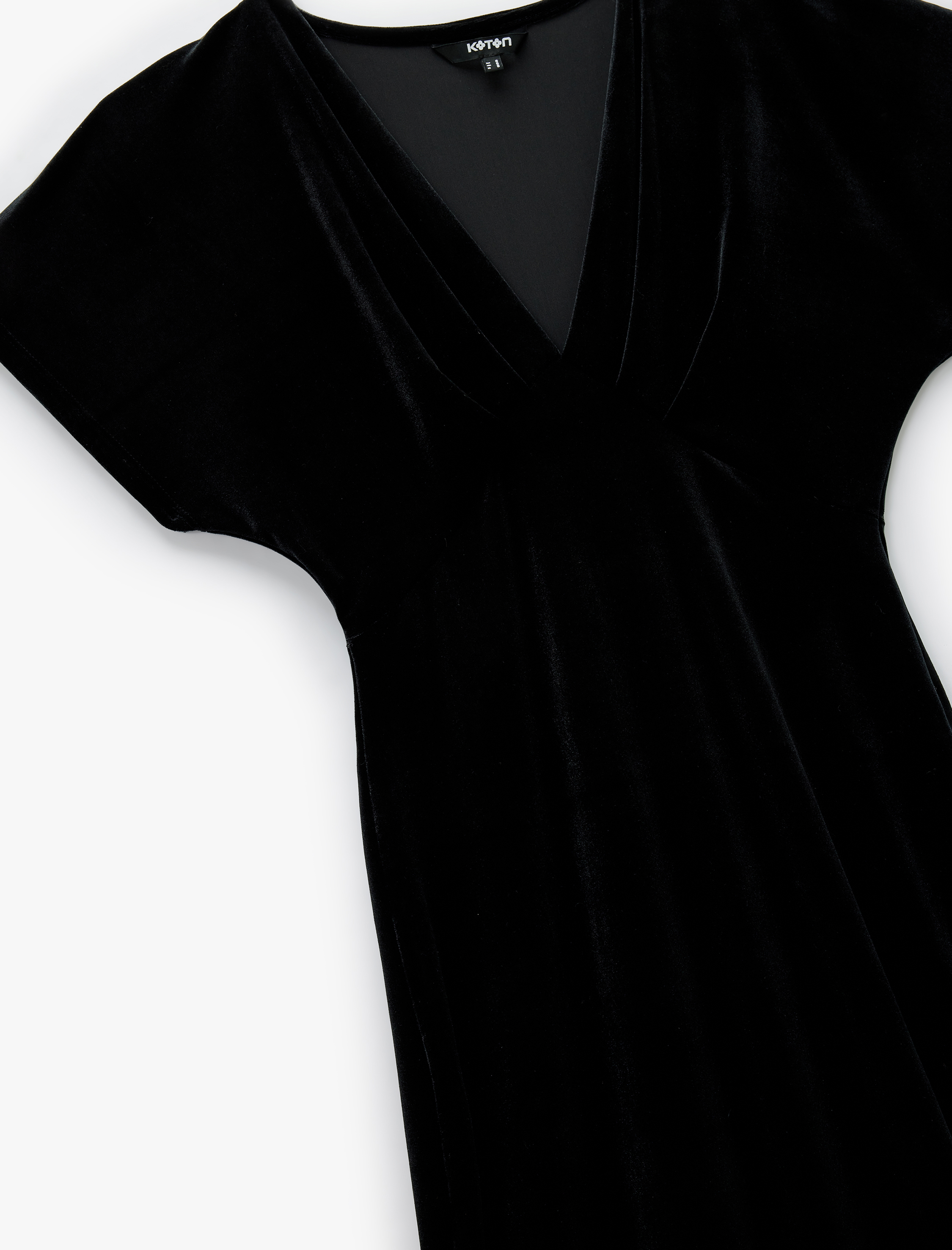   Slim Fit Kısa Yarasa Kollu Kruvaze V Yaka Midi Boy Kadife Elbise