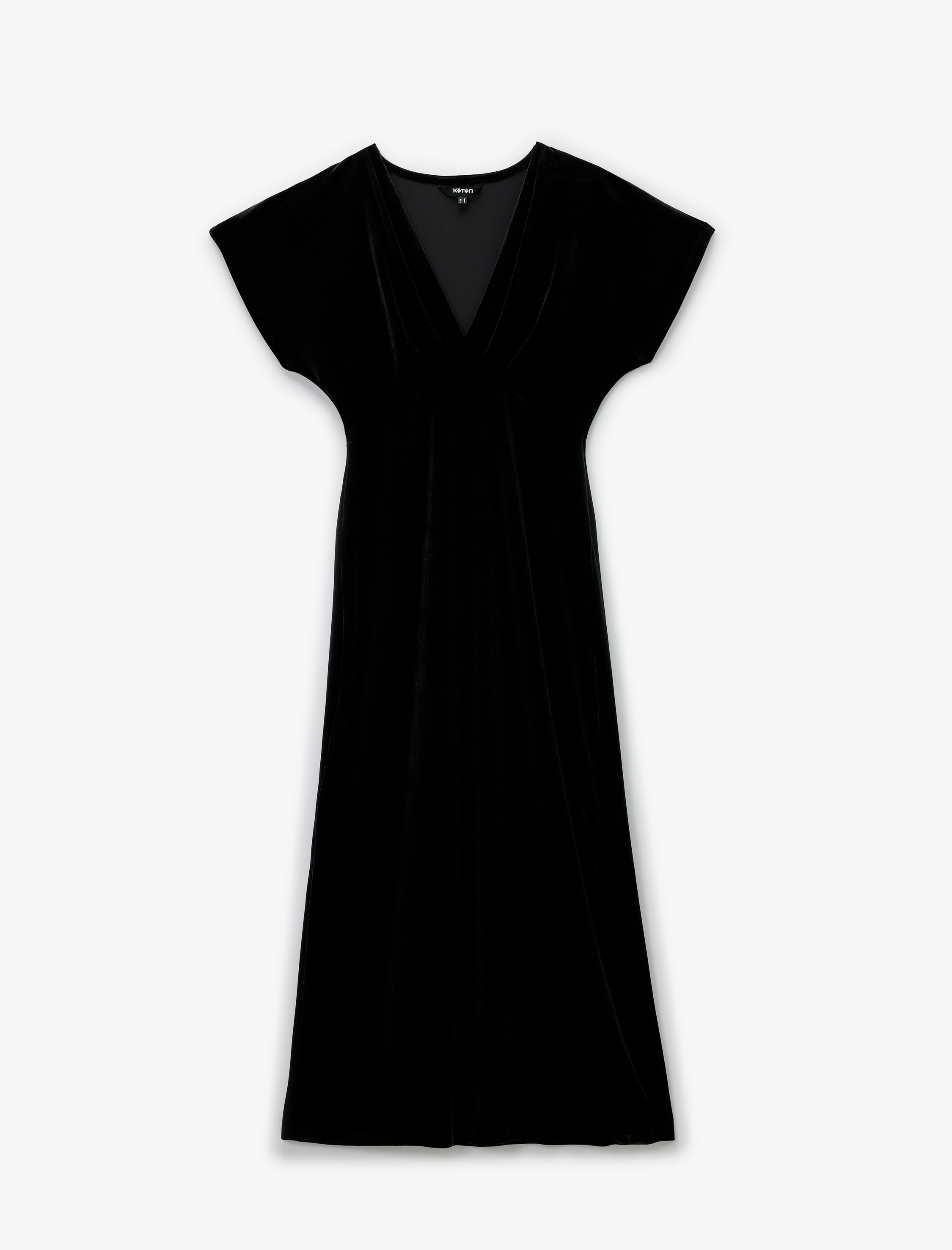   Slim Fit Kısa Yarasa Kollu Kruvaze V Yaka Midi Boy Kadife Elbise