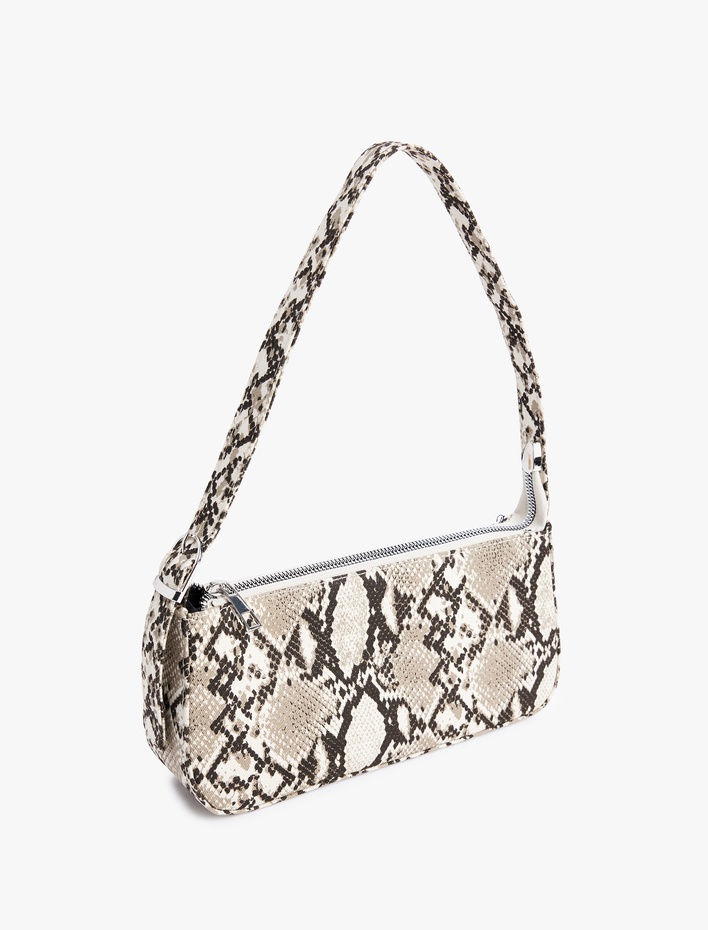 Kadın Yılan Derisi Desenli Fermuarlı Omuz Çantası