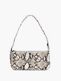 Yılan Derisi Desenli Fermuarlı Omuz Çantası