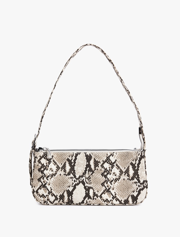 Kadın Yılan Derisi Desenli Fermuarlı Omuz Çantası