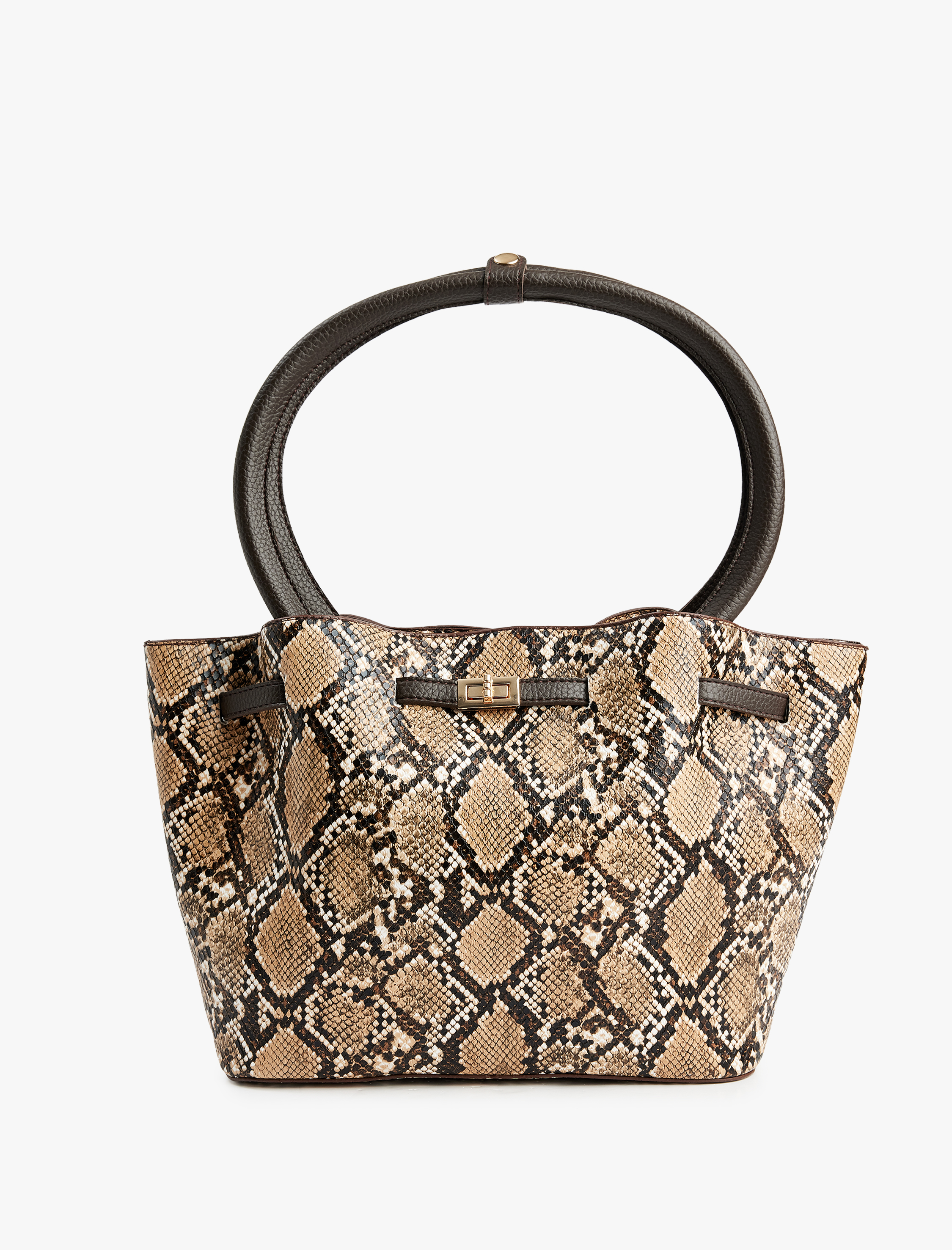  Kadın Saplı Metal Tokalı Yılan Derisi Desenli Tote Çanta