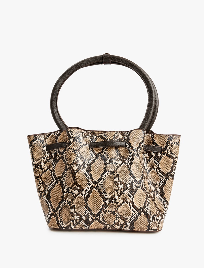 Kadın Saplı Metal Tokalı Yılan Derisi Desenli Tote Çanta