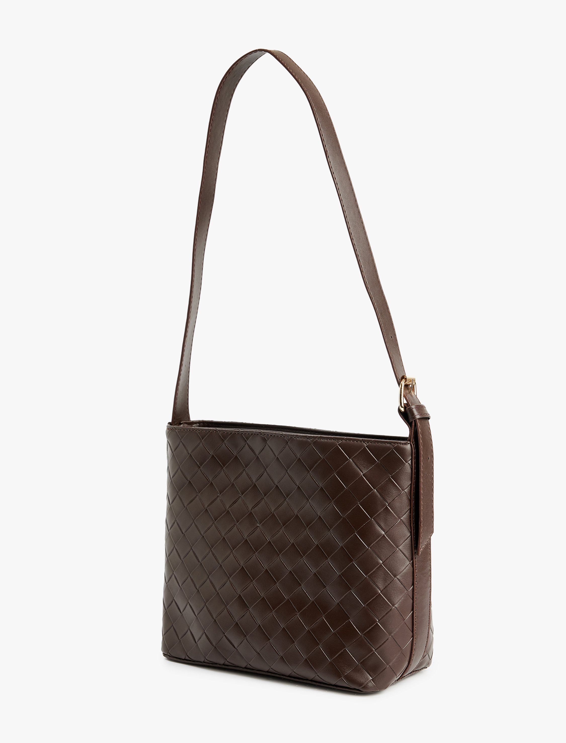  Kadın Örgü Desenli Toka Detaylı Suni Deri Omuz Çantası