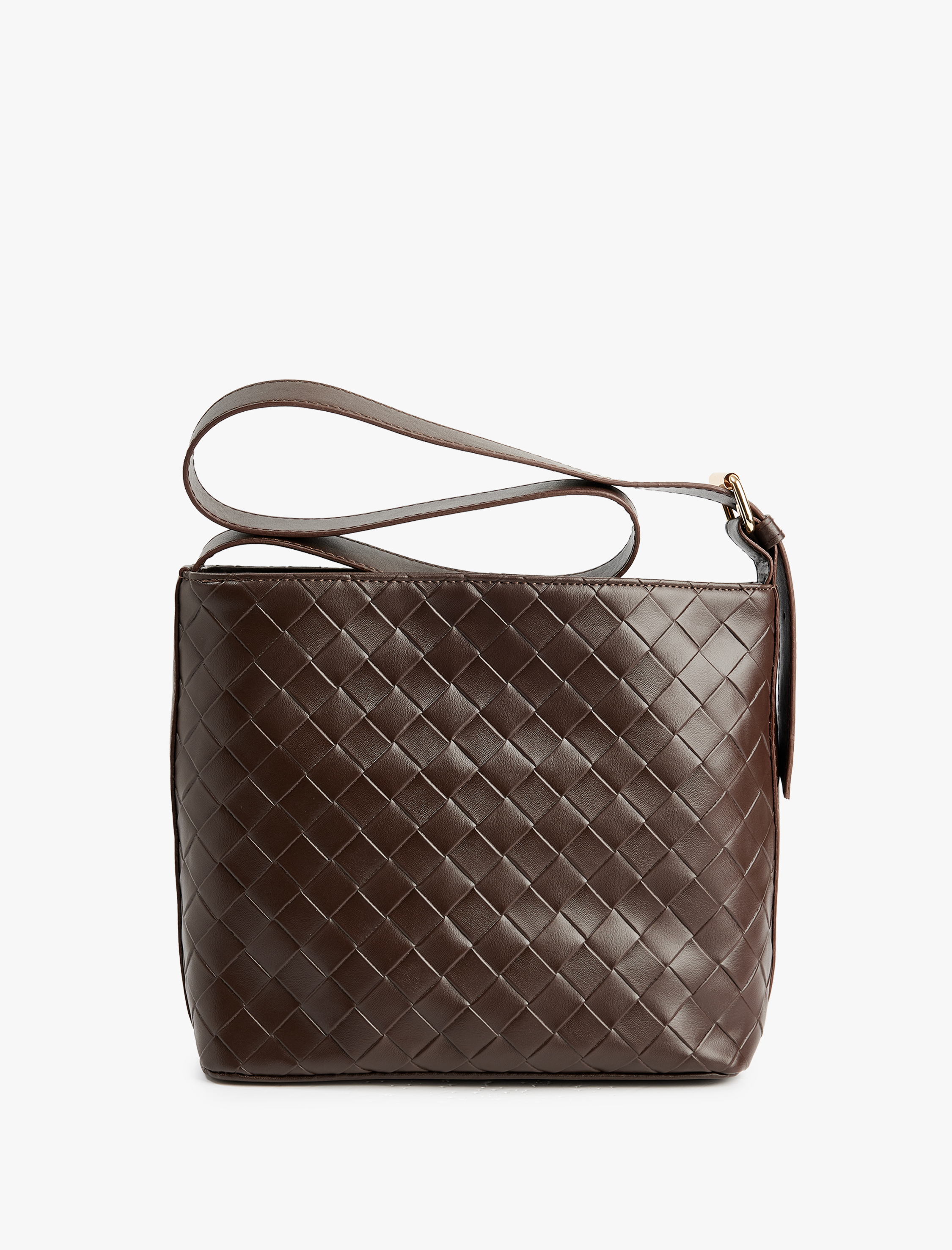  Kadın Örgü Desenli Toka Detaylı Suni Deri Omuz Çantası