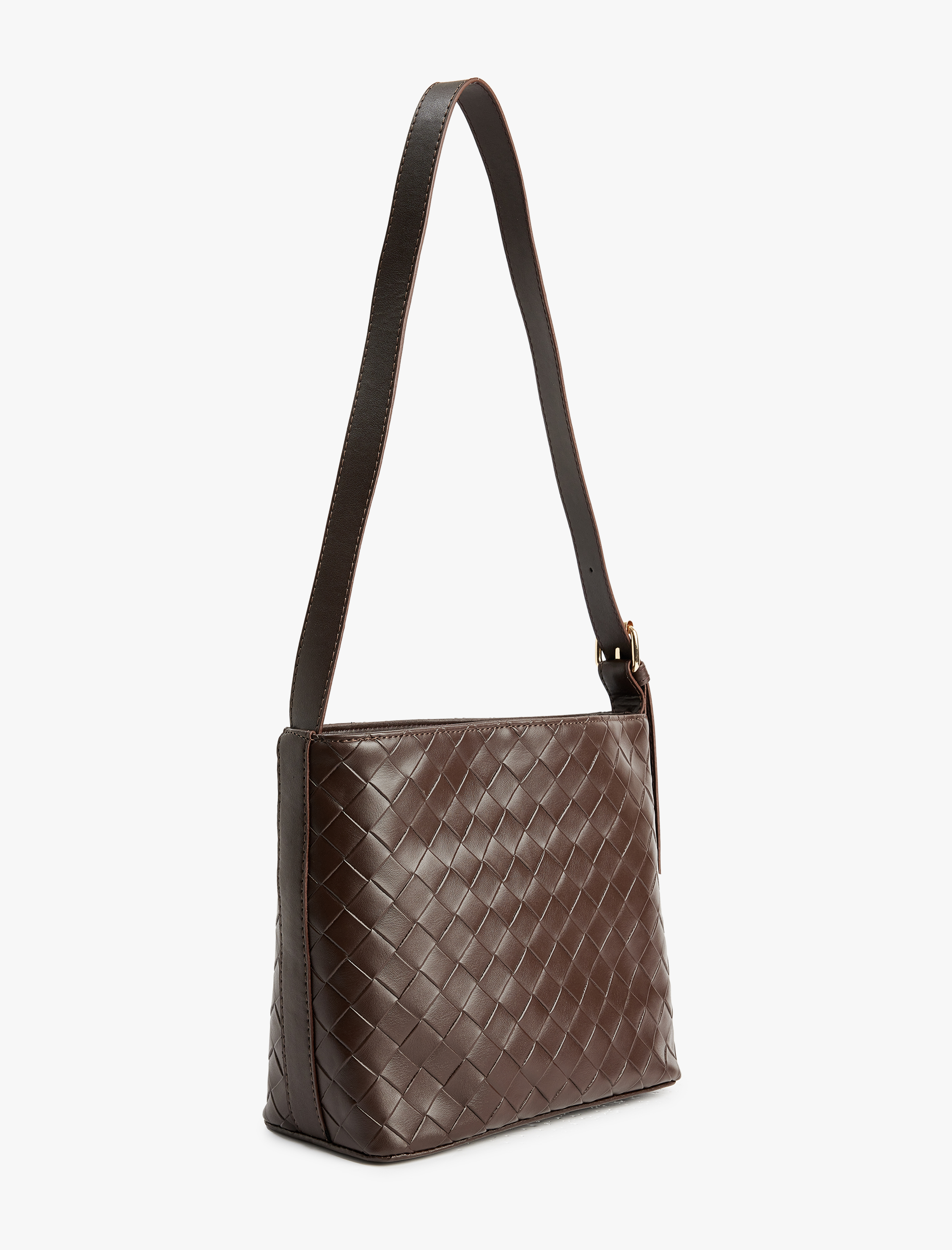  Kadın Örgü Desenli Toka Detaylı Suni Deri Omuz Çantası