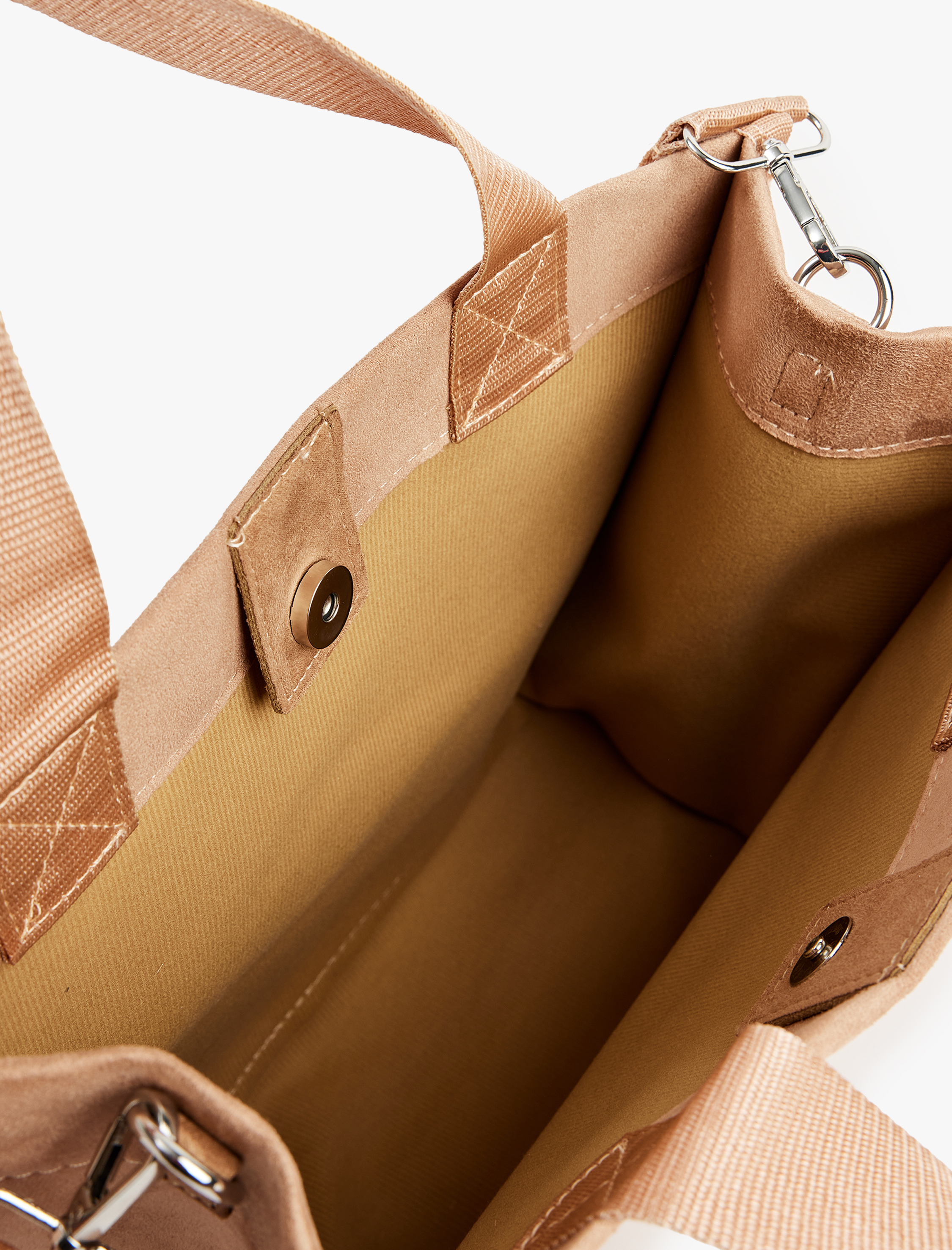  Kadın Etiket Detaylı Saplı Askılı Suni Süet Tote Çanta