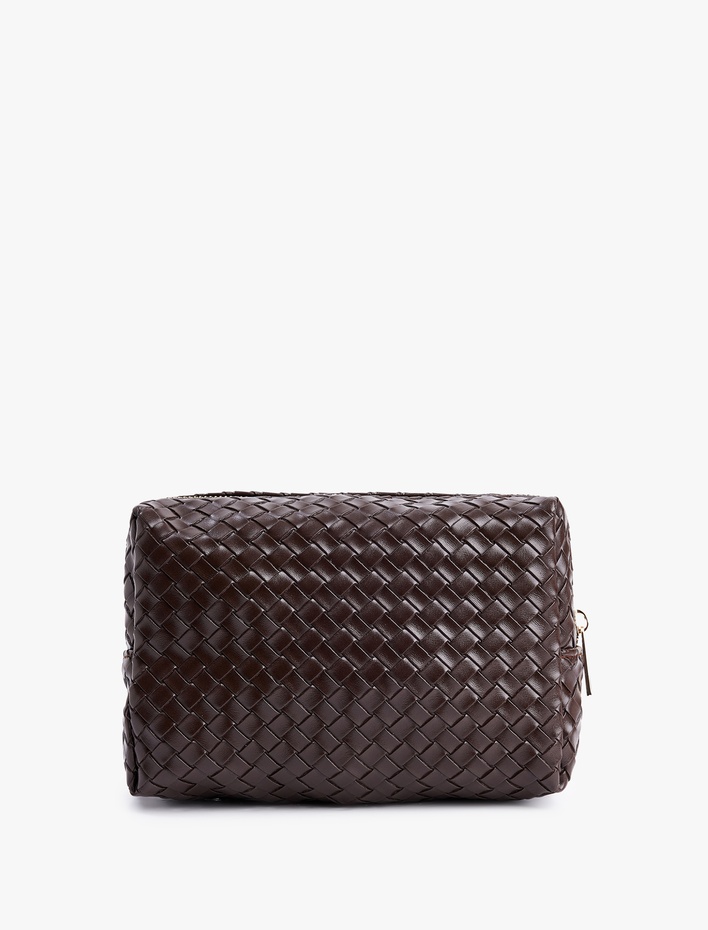 Kadın Fermuarlı Örgü Desenli Makyaj Çantası