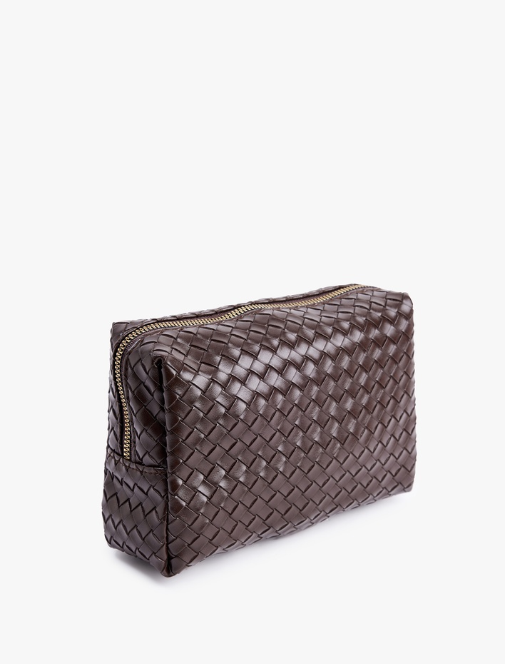 Kadın Fermuarlı Örgü Desenli Makyaj Çantası