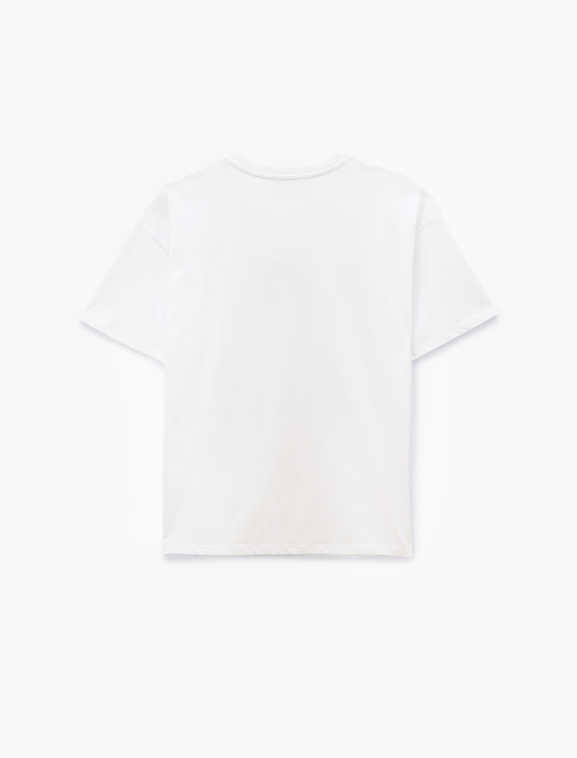   Kısa Kollu Bisiklet Yaka Pamuklu Kedi Nakışlı Oversize Tişört