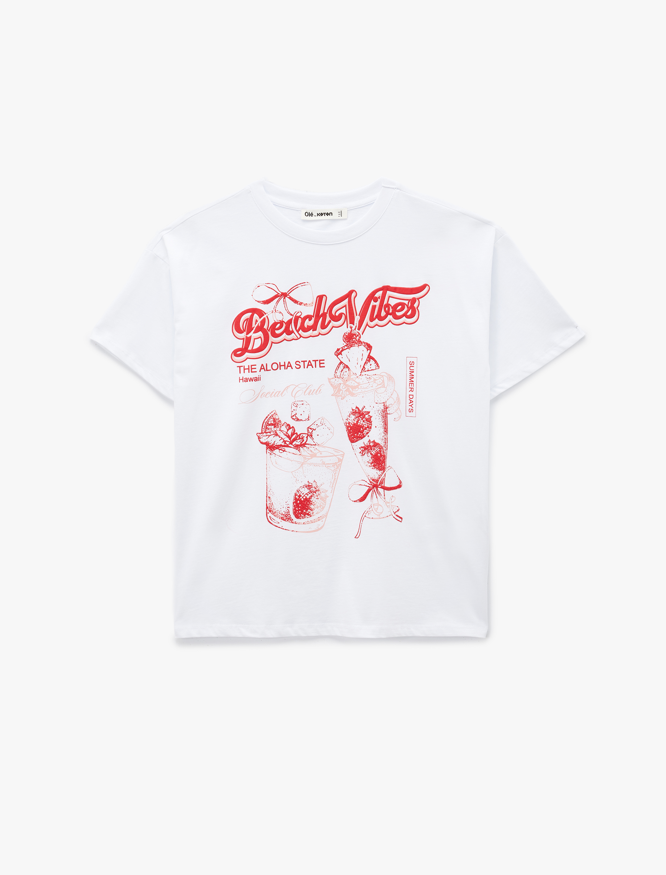   Pamuklu Kısa Kollu Bisiklet Yaka Fiyonk Baskılı Oversize Tişört