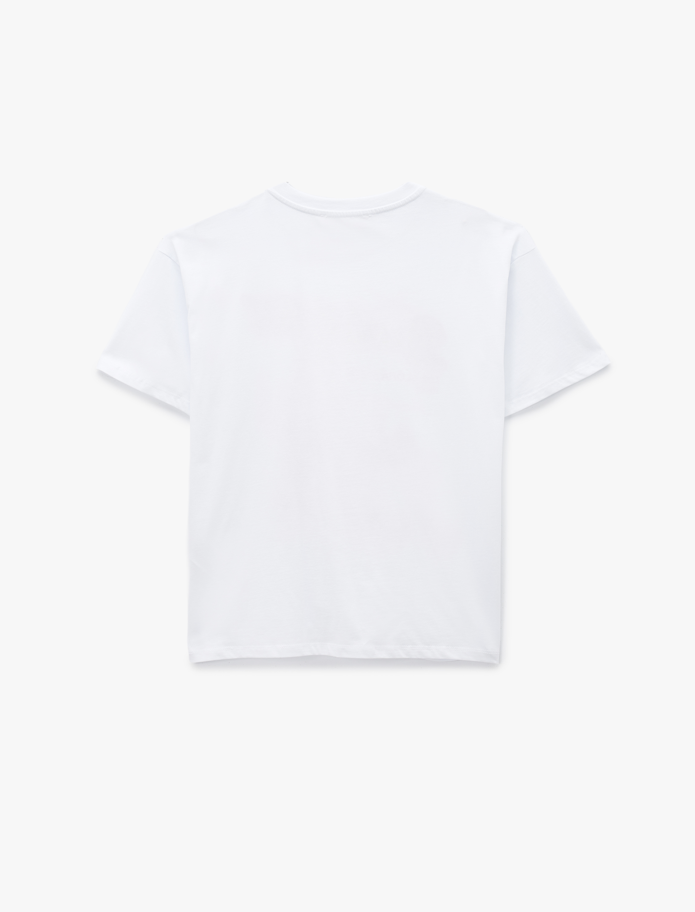   Pamuklu Kısa Kollu Bisiklet Yaka Fiyonk Baskılı Oversize Tişört