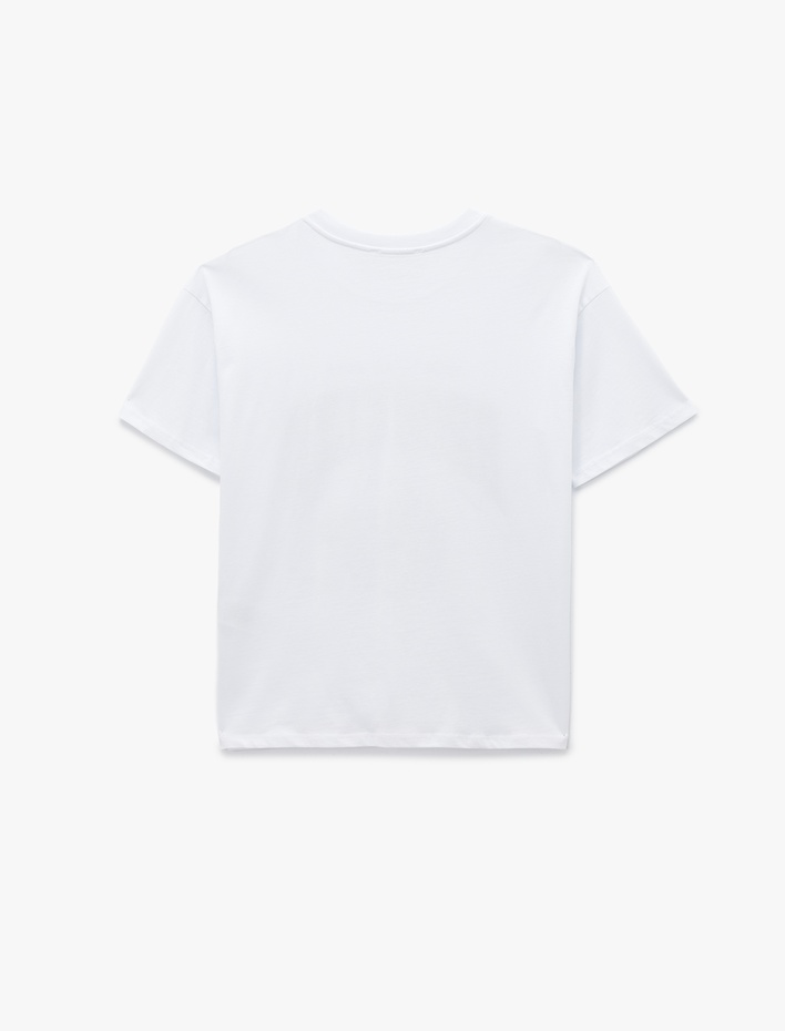  Pamuklu Baskılı Kısa Kollu Bisiklet Yaka Oversize Tişört