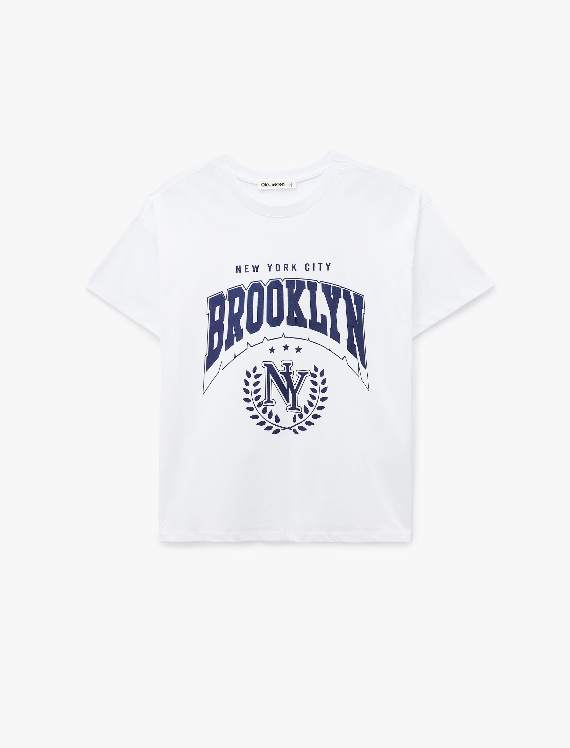   Pamuklu Baskılı Kısa Kollu Bisiklet Yaka Oversize Tişört