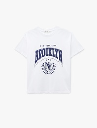 Pamuklu Baskılı Kısa Kollu Bisiklet Yaka Oversize Tişört