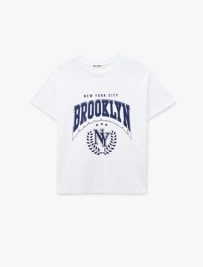  Pamuklu Baskılı Kısa Kollu Bisiklet Yaka Oversize Tişört