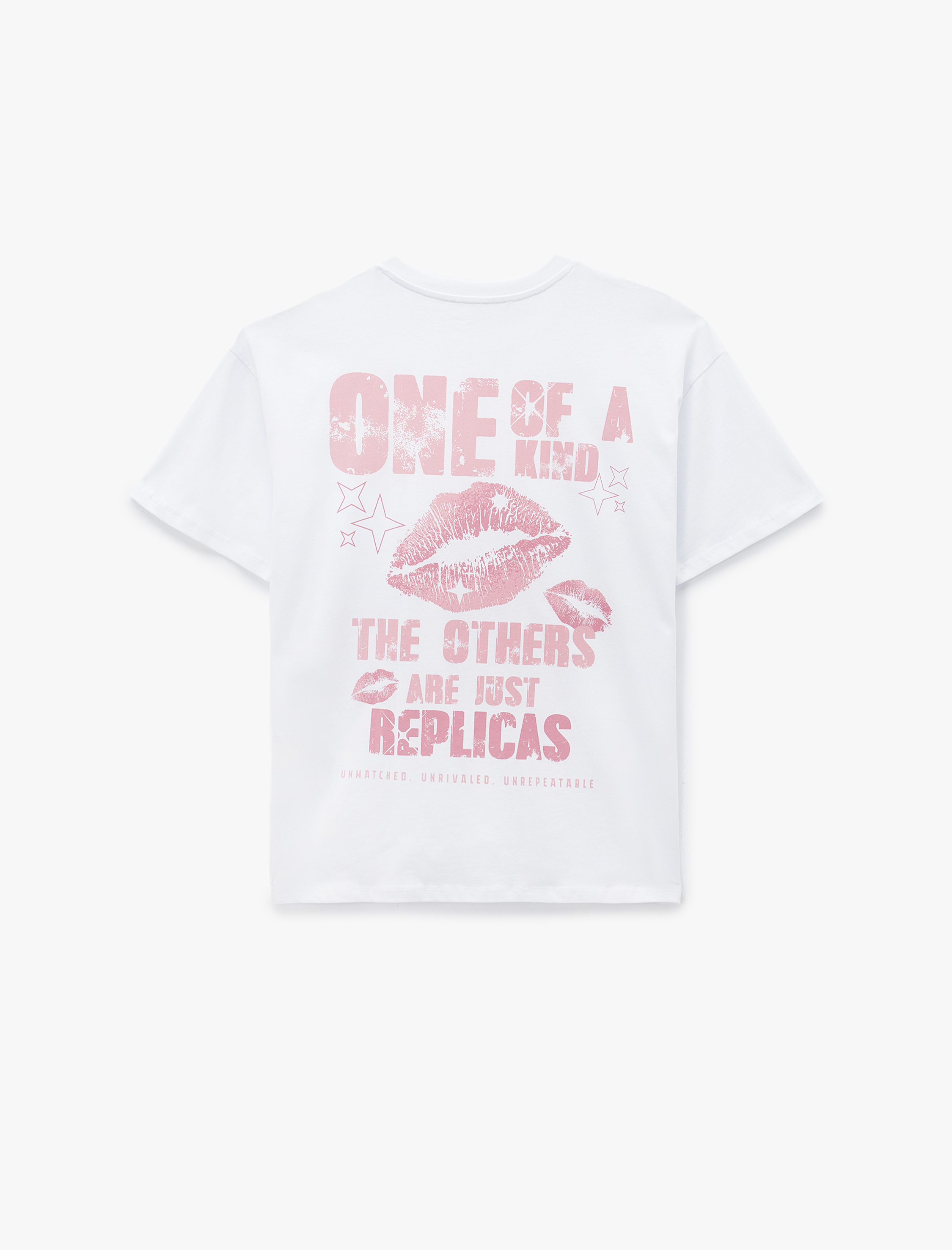   Kısa Kollu Bisiklet Yaka Pamuklu Arkası Baskılı Oversize Tişört