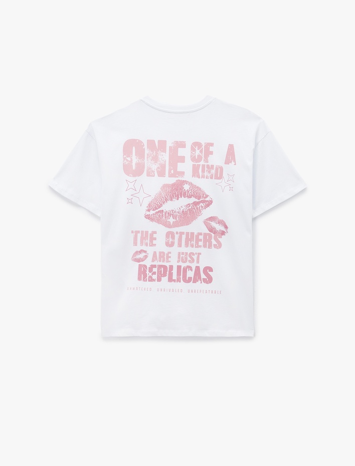  Kısa Kollu Bisiklet Yaka Pamuklu Arkası Baskılı Oversize Tişört