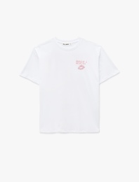 Kısa Kollu Bisiklet Yaka Pamuklu Arkası Baskılı Oversize Tişört