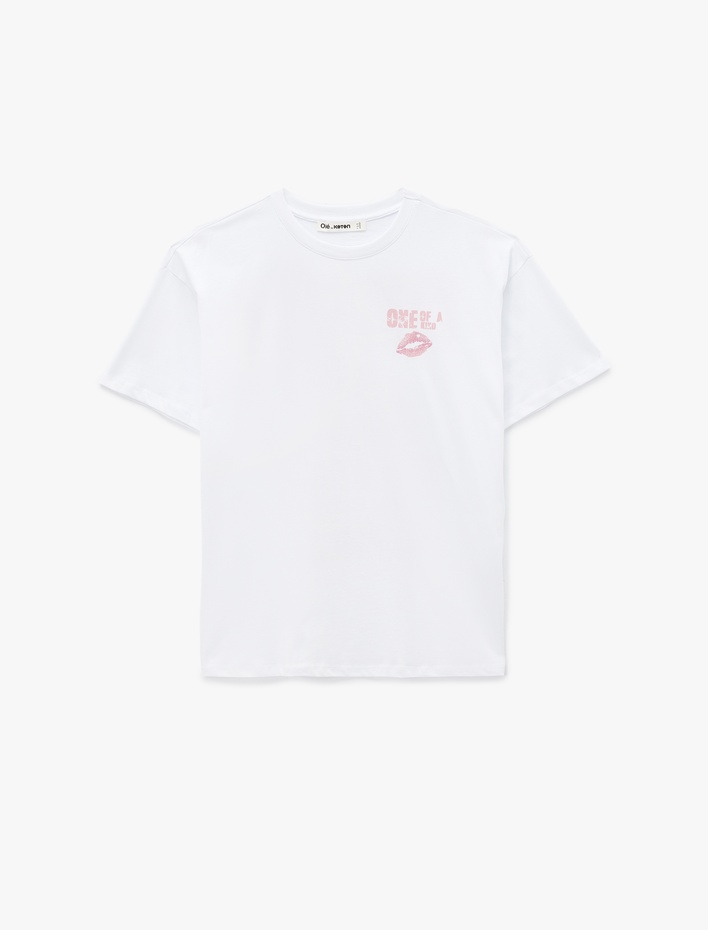  Kısa Kollu Bisiklet Yaka Pamuklu Arkası Baskılı Oversize Tişört