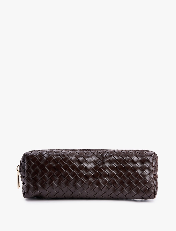 Kadın Örgü Desenli Fermuarlı Makyaj Çantası