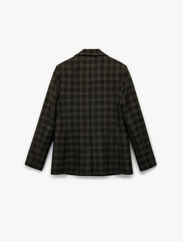  Koton X Melis Ağazat - Uzun Kollu Kruvaze Cepli Ekose Oversize Blazer Ceket